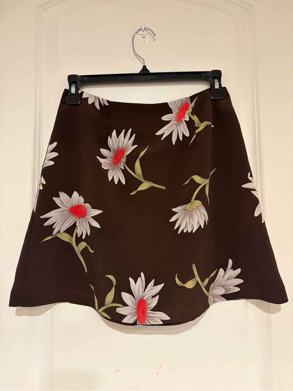 Necessary Objects Brown A-Line Skirt with White & Red Floral Print
